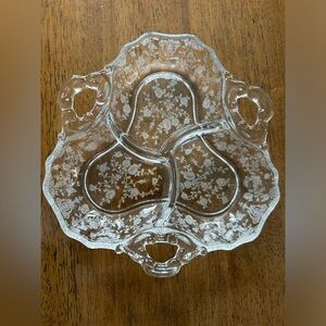 Vintage Cambridge Glass Rose Point 3-part Candy / Relish Dish